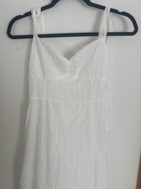 New White Poéselle Midi Swiss Dot Tie-Strap Sundress Size M/L